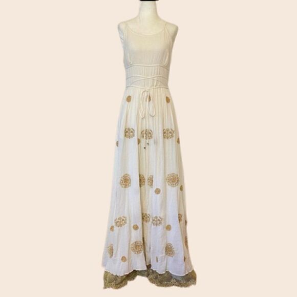 Anthropologie Floreat Varanasi Cream Maxi Dress Size 4 - Picture 3 of 14